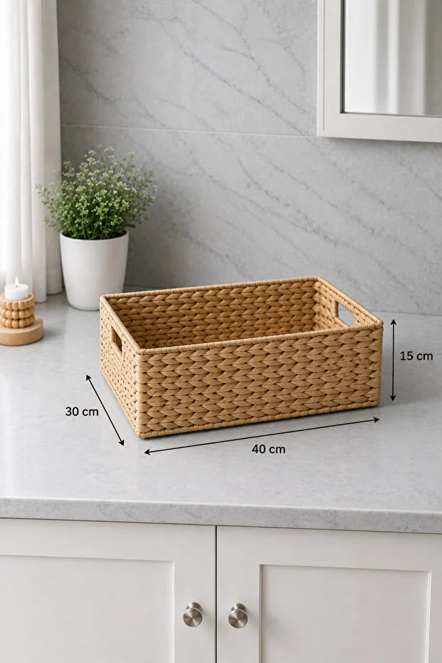 Hasır Dikdörtgen Su Sümbülü 40x30x15 cm Çok Amaçlı Düzenleyici/Sepet/Organizer