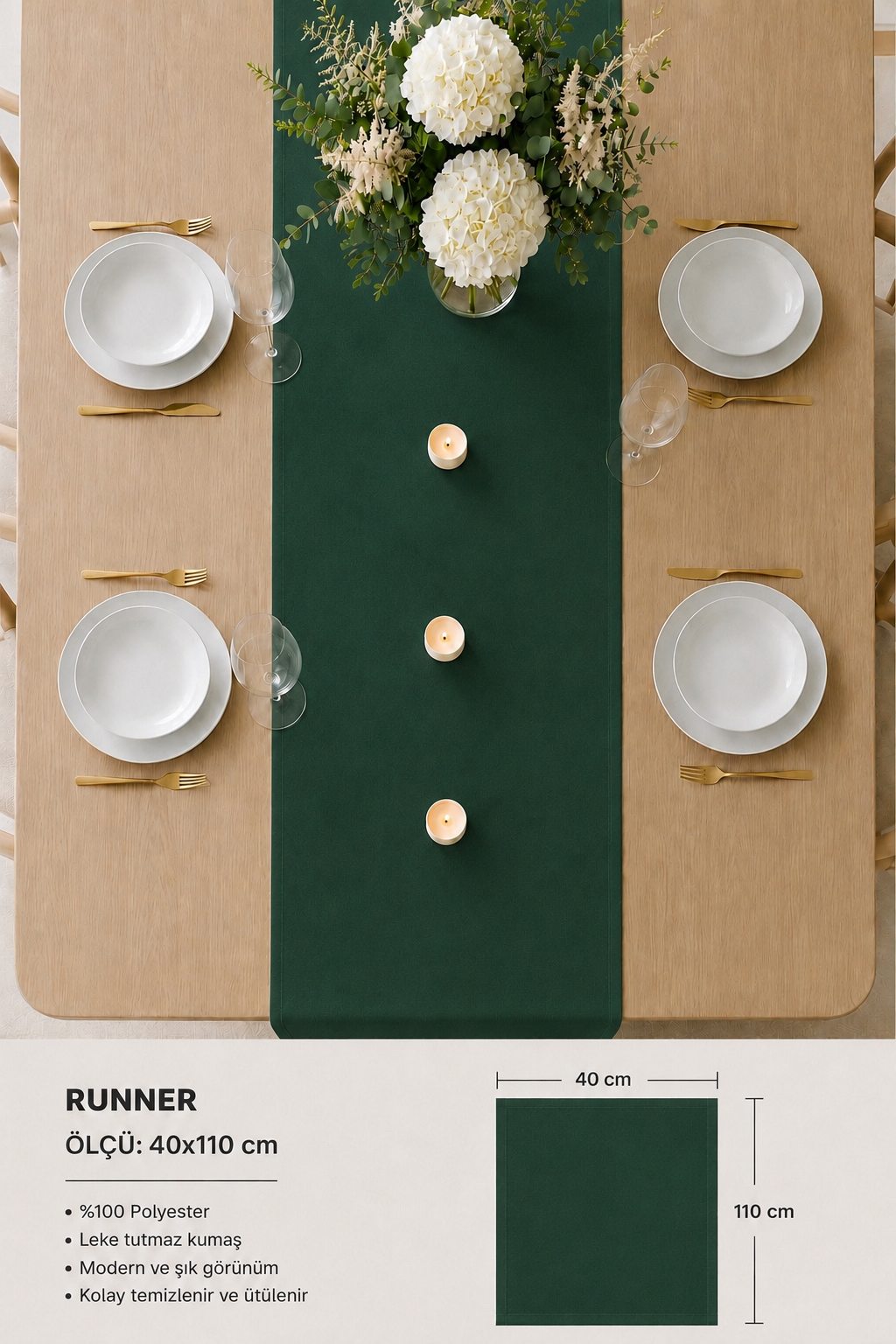 Pamuklu %100 Keten Runner YEŞİL