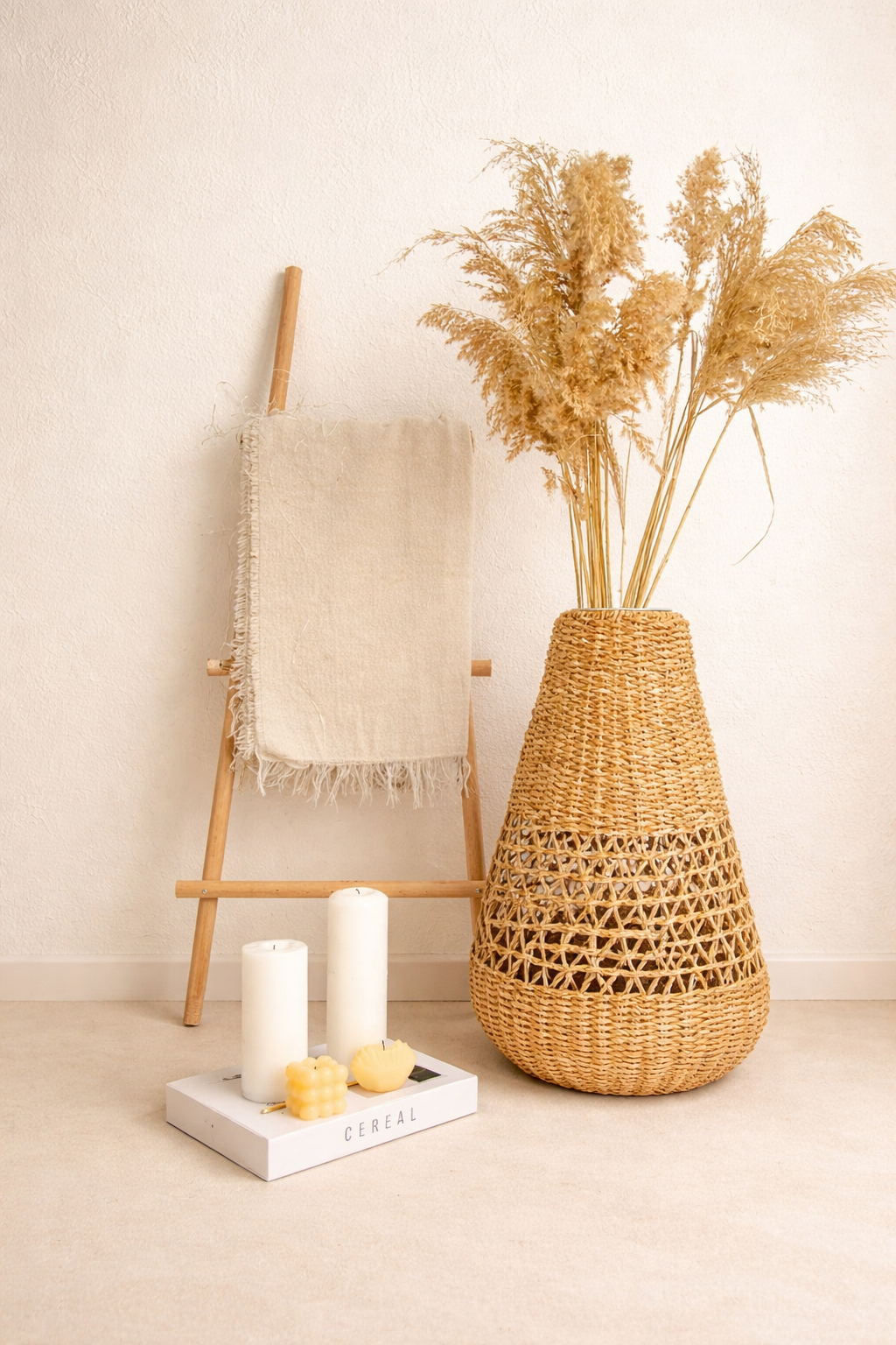 %100 El Yapımı Hasır Sağlam Ferforje Iskelet Sistemi Vazo/Fener/Saksı L Boy