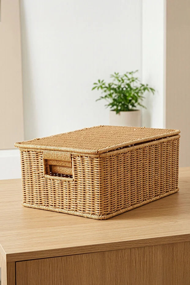 Rattan 3'Lü Çok Amaçlı Hasır Düzenleyici/Organizer/Sepet/Banyo Düzenleyici