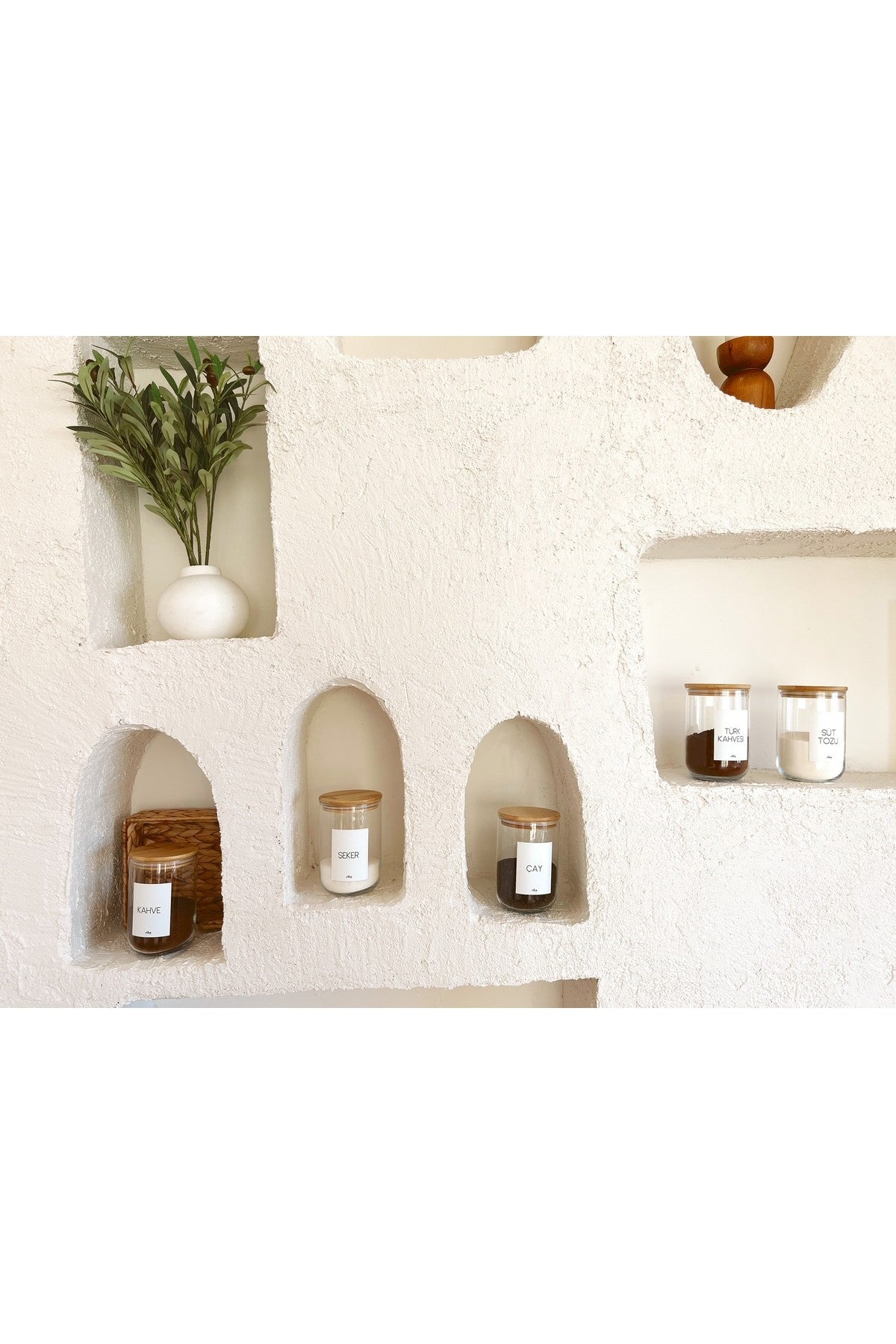 Bambu Kapak Vakumlu, Etiketli TEKLİ Cam Saklama Kabı