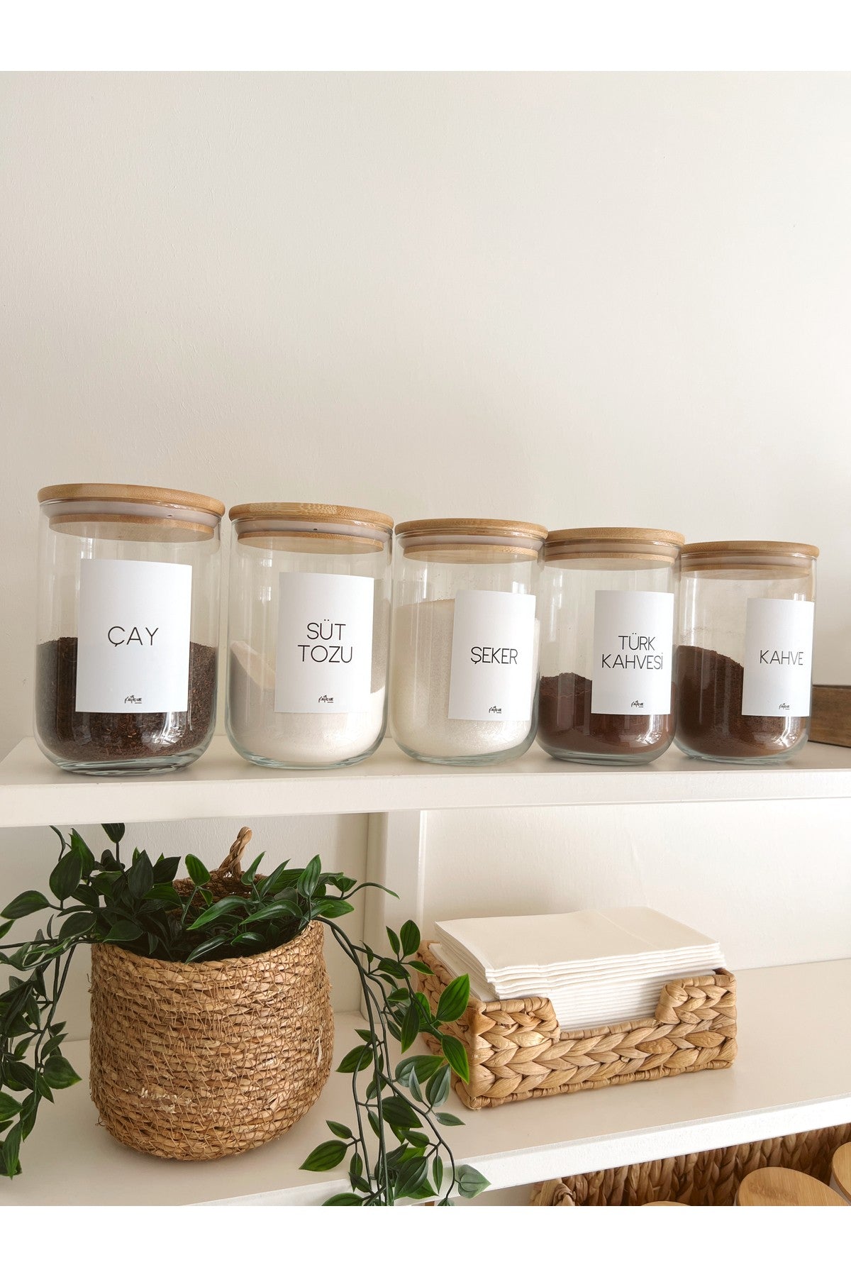 Bambu Kapak Vakumlu, Etiketli 5Li Cam Saklama Kabı