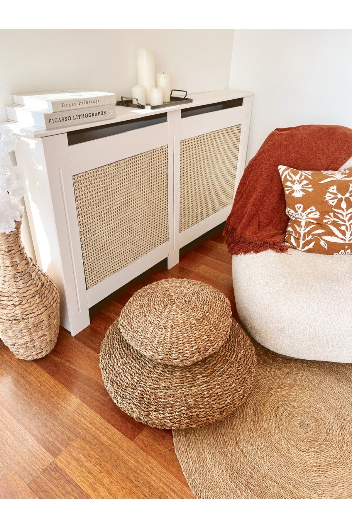 Yuvarlak 2Boy Hasır Puf/Minder %100 El İşçiliği