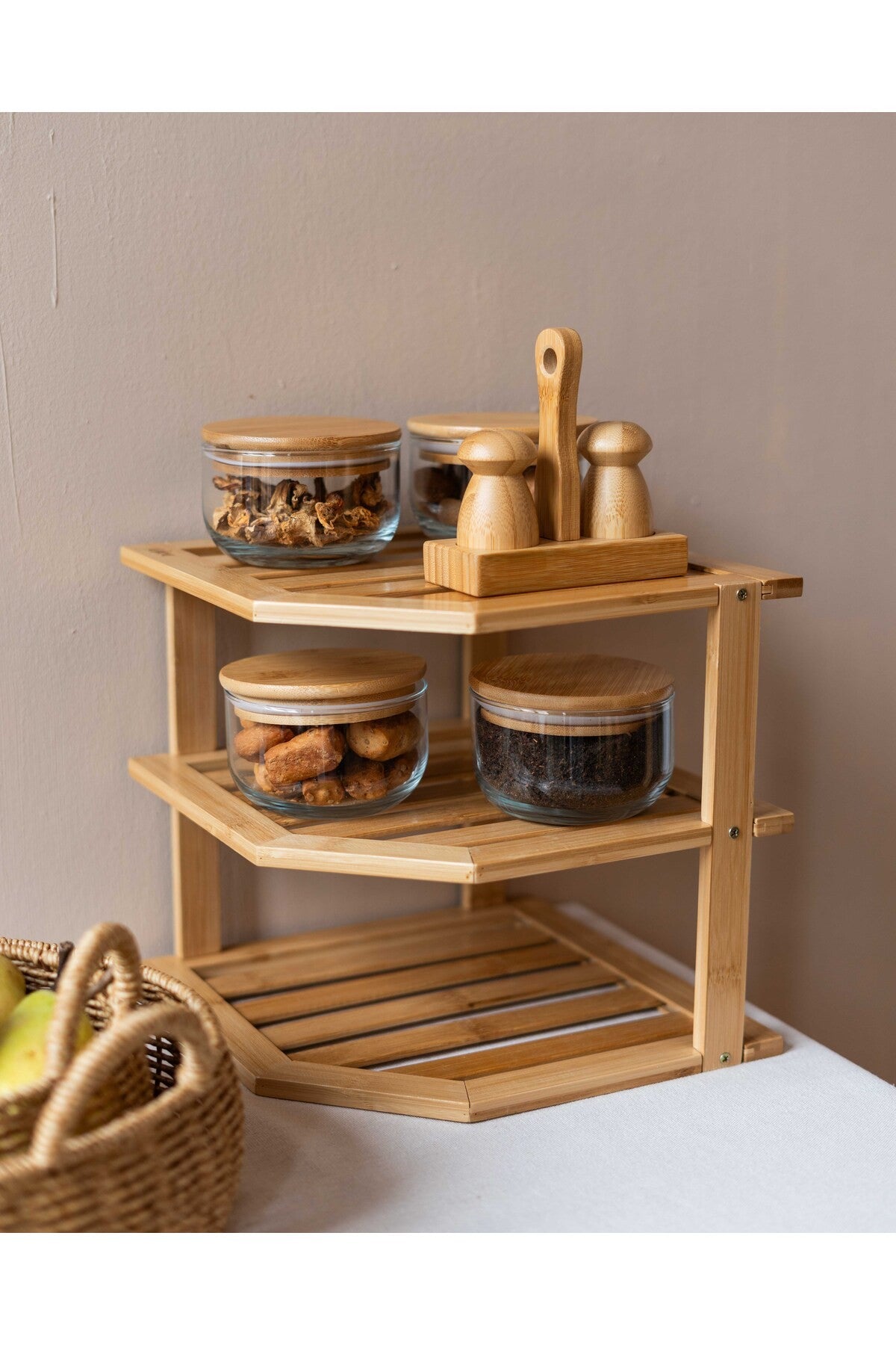 Bambu 3Katlı Köşe Raf / Organizer / Düzenleyici