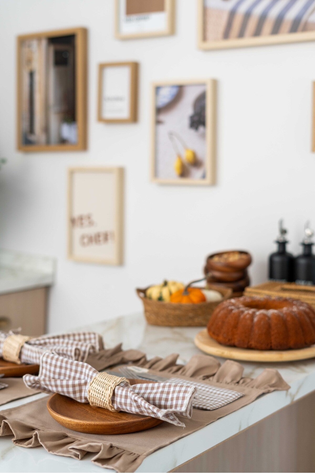 2Li %100 Keten Kumaş Kareli Kahverengi Peçete