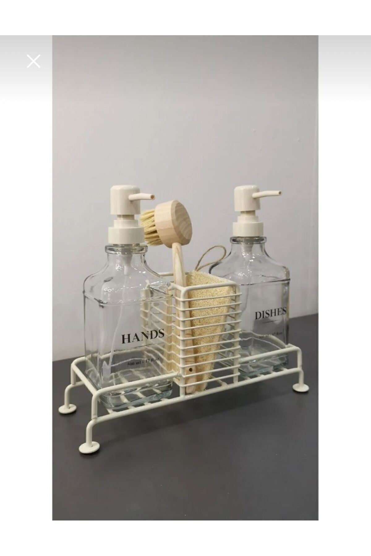 2Li Standlı Krem Sabunluk Seti (Hands, Dishes)