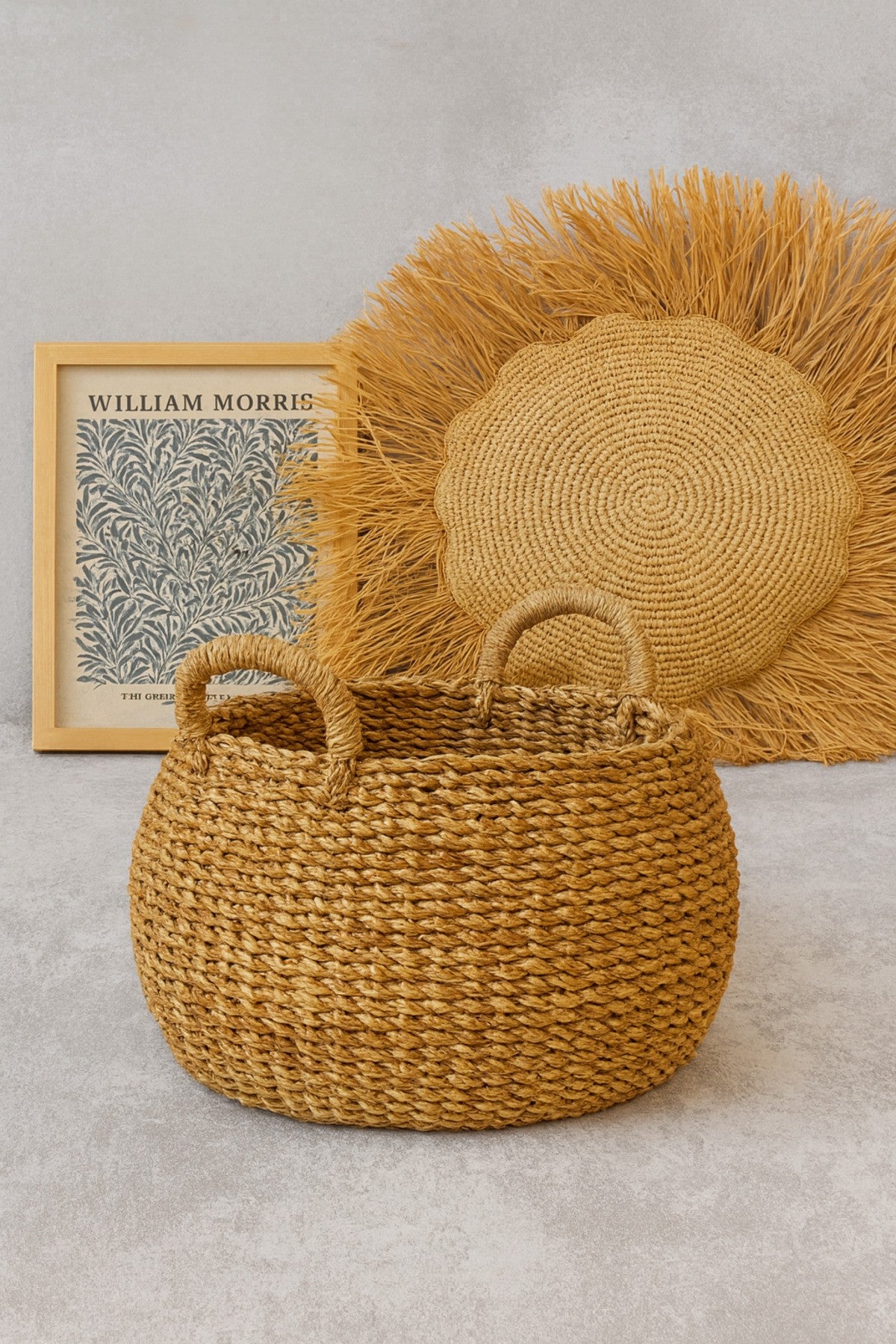 Hasır Örme Kulplu Çok Amaçlı Büyük Boy Saksılık / Sepet/ Düzenleyici