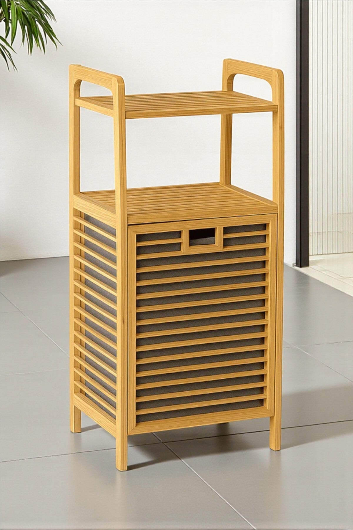 Vita 2 Raflı Bambu Kirli Sepeti , Çamaşır Sepeti Banyo Dolap Organizer