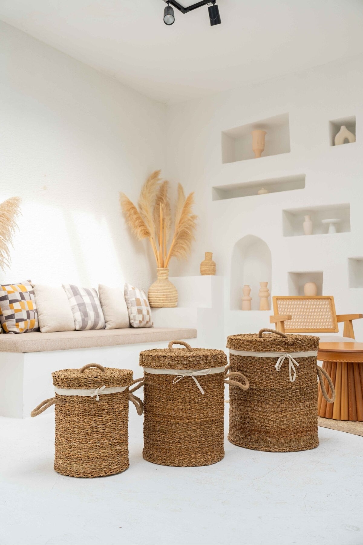 Hasır Kapaklı Ve Kulplu Orta Boy Çamaşır Sepeti/düzenleyici Naturel