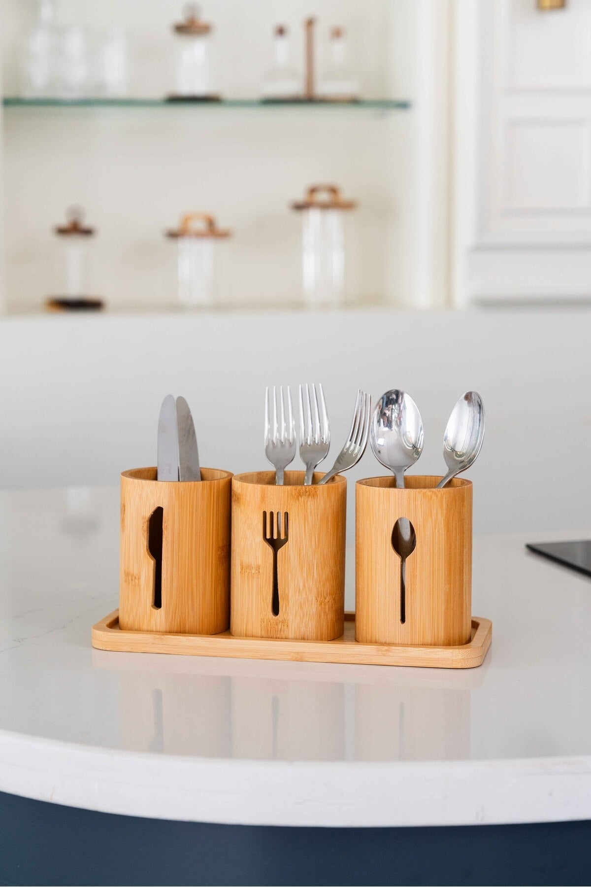 Bambu Altlıklı 3Lü Kaşık/Çatal/Bıçak Düzenleyici