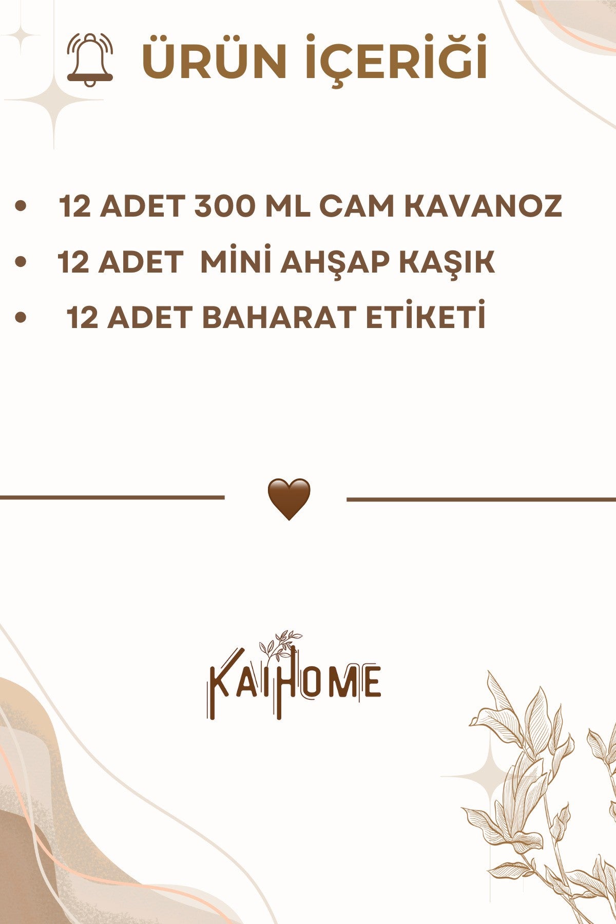 Bambu Vakum Kapaklı 12li Cam Baharat Seti + 12 Adet Ahşap Kaşık