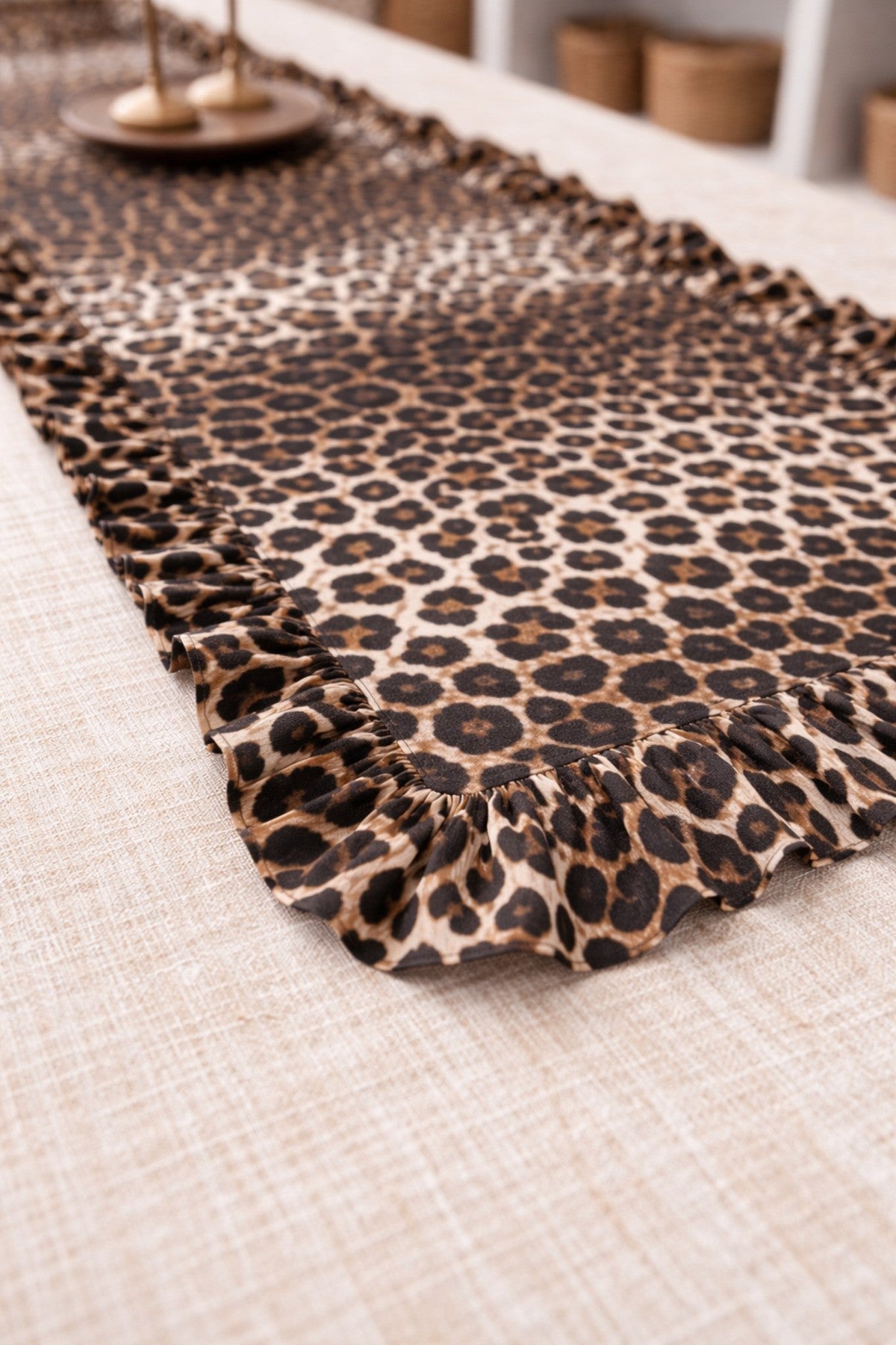 Leopard Serisi Keten Dikdörtgen Fırfırlı Runner