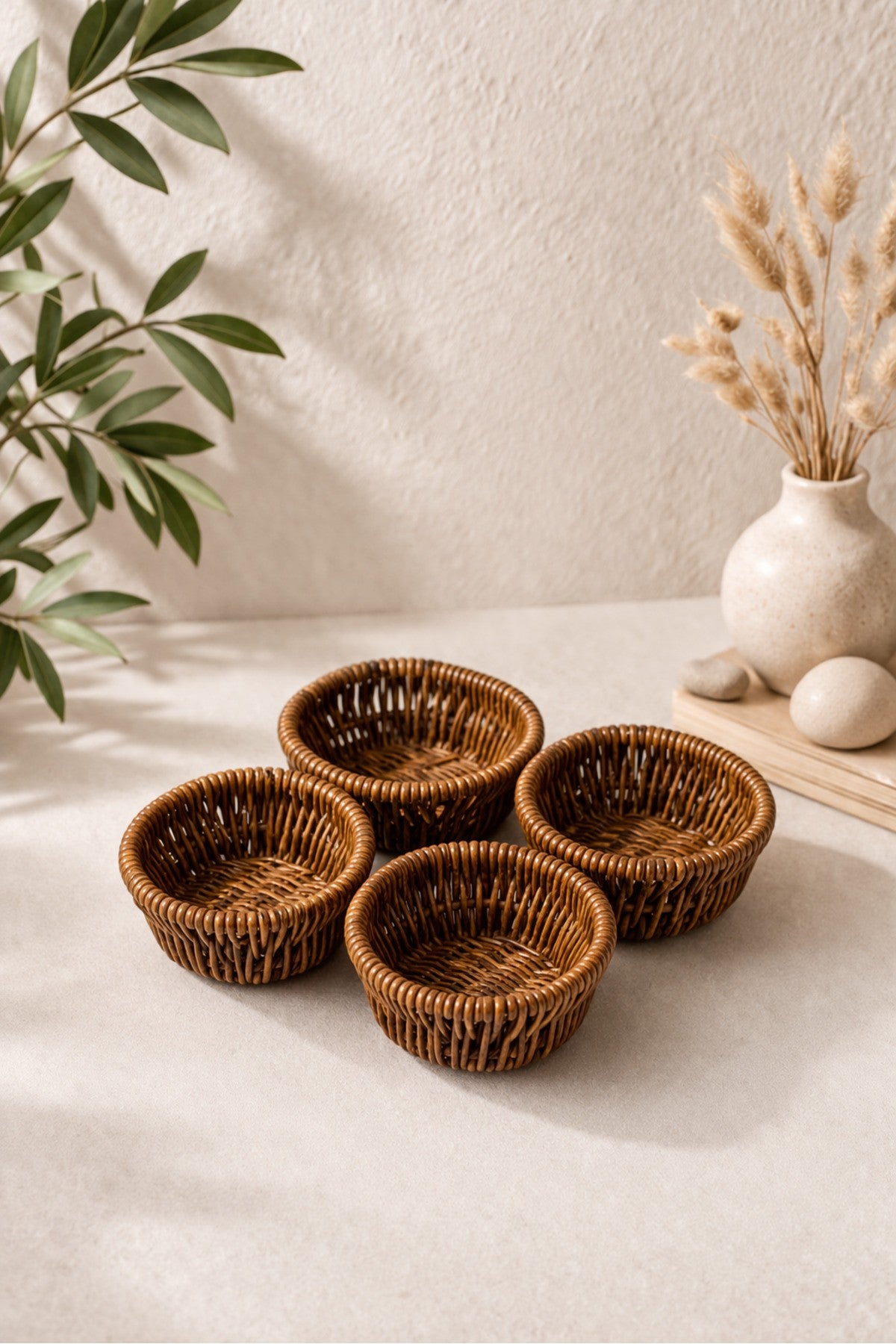 5 Parça Rattan Görünümlü Çerezlik / Sunumluk / Piknik Seti