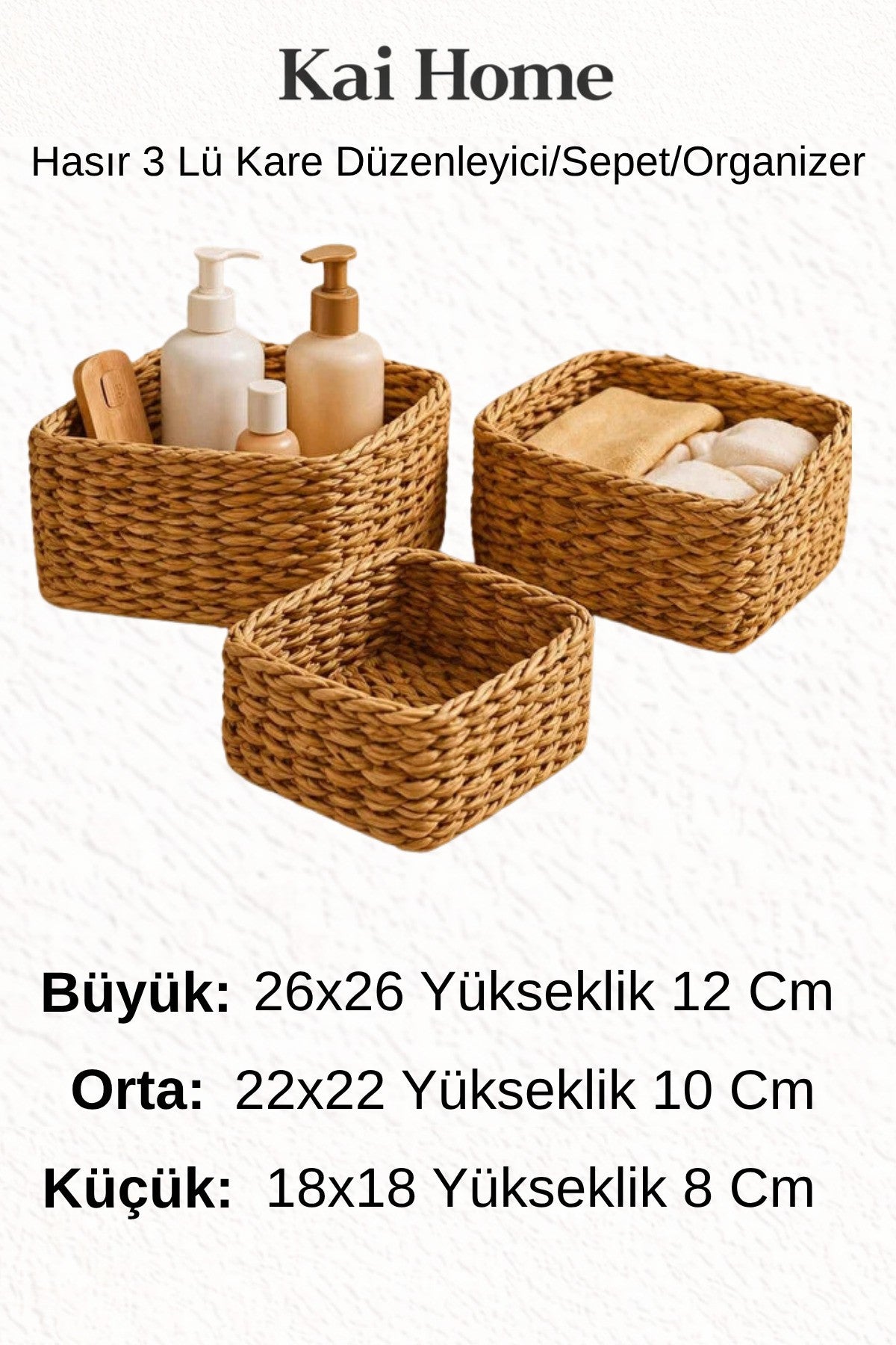 Hasır 3Lü Kare Düzenleyici/Sepet/Organizer