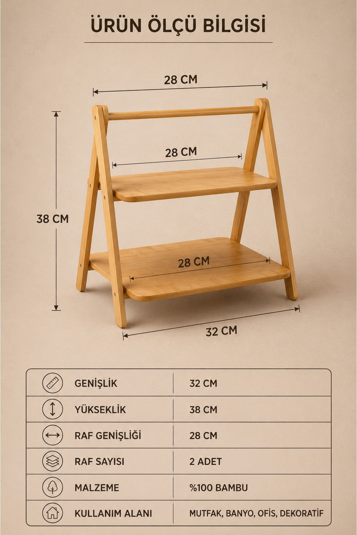2 Katlı Bambu Sunumluk Stand Kahve Rafı Organizer