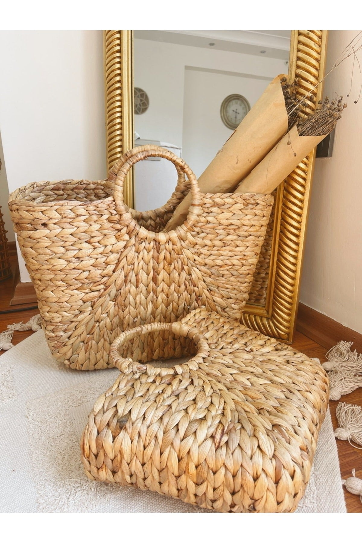 Sağlam Büyük Boy Hasır Çanta/Plaj Çantası