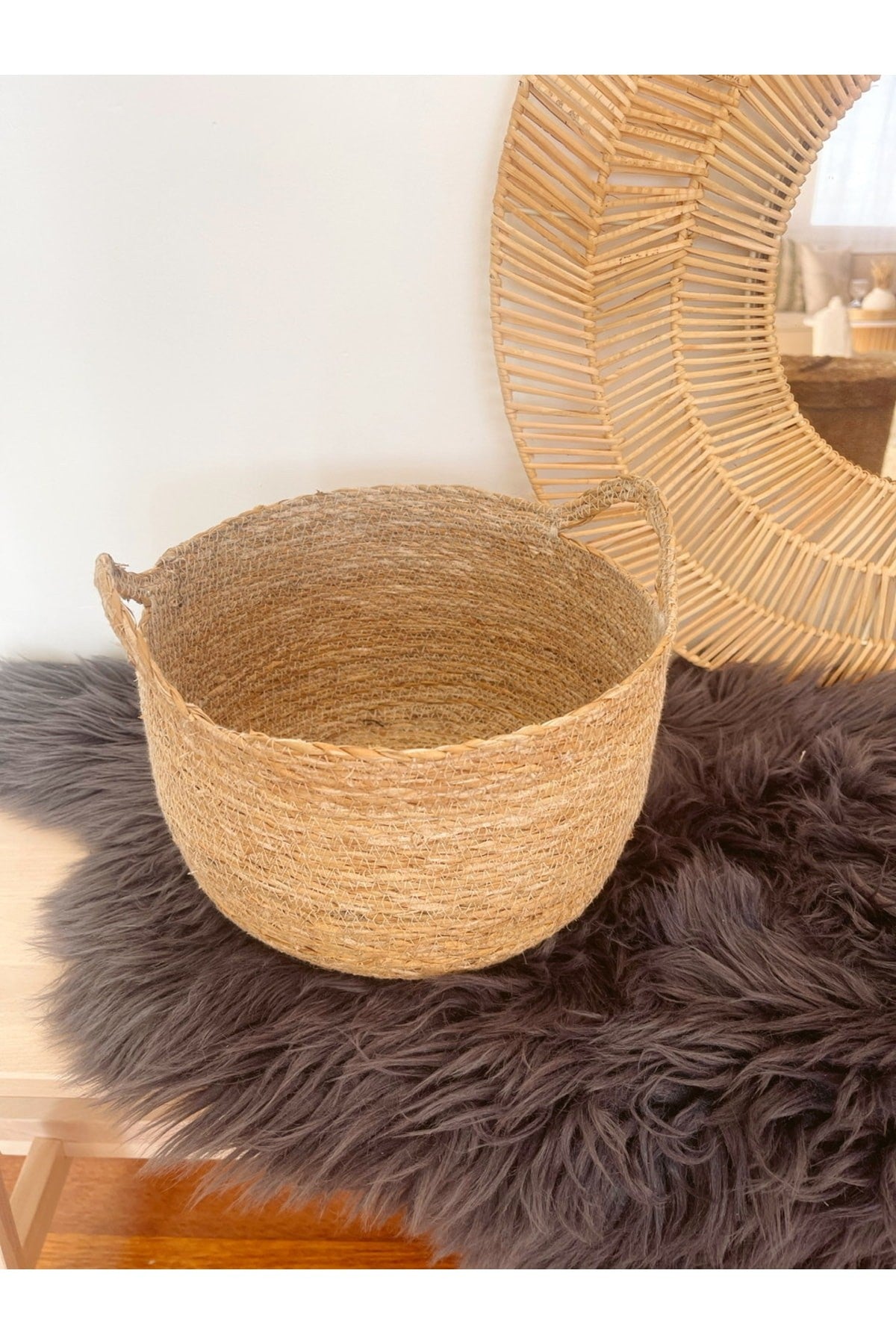 Dekoratif Çok Amaçlı Orta Boy Hasır Sepet/saksılık/düzenleyici