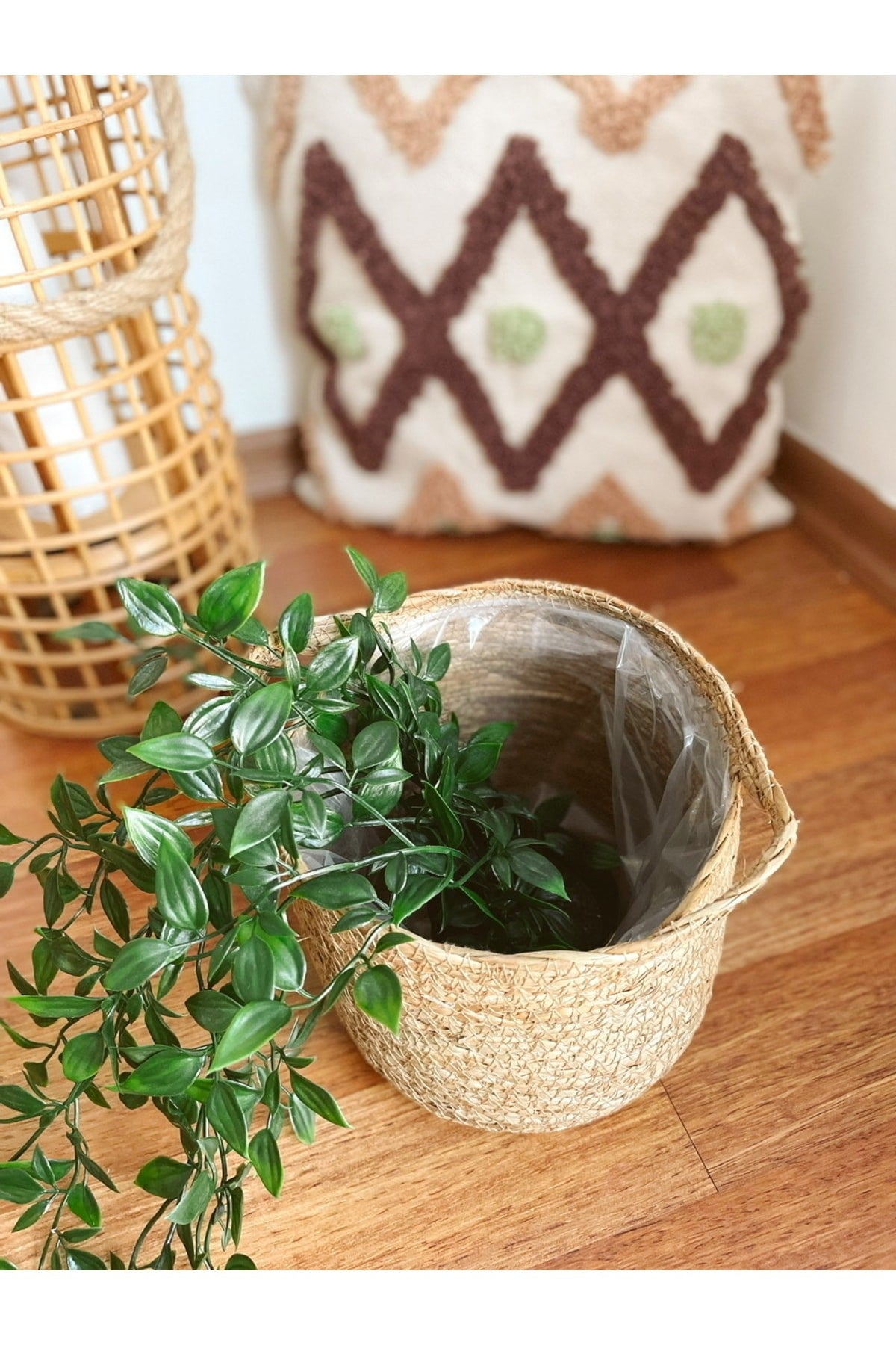 Iç Korumalı Küçük Boy Sağlam Hasır Sepet/düzenleyici/saksılık