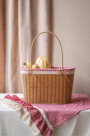 Rattan İç Korumalı Piknik Sepeti / Çanta Açık Renk
