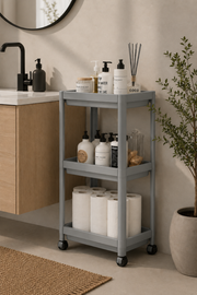 3 Katlı Gri Banyo Raf Ünitesi Düzenleyici Şampuanlık Havluluk Dolap Organizer
