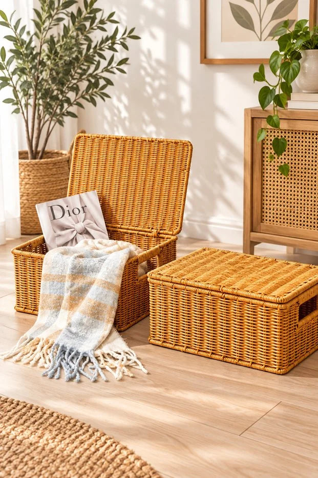 Rattan 3'Lü Çok Amaçlı Hasır Düzenleyici/Organizer/Sepet/Banyo Düzenleyici