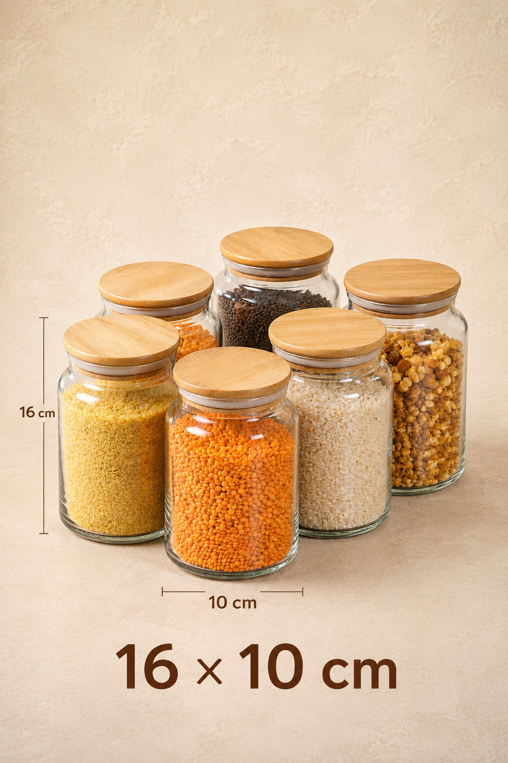 6'lı Bambu Kapaklı Vakumlu Cam Kavanoz - Baharat Takımı 1000 ml