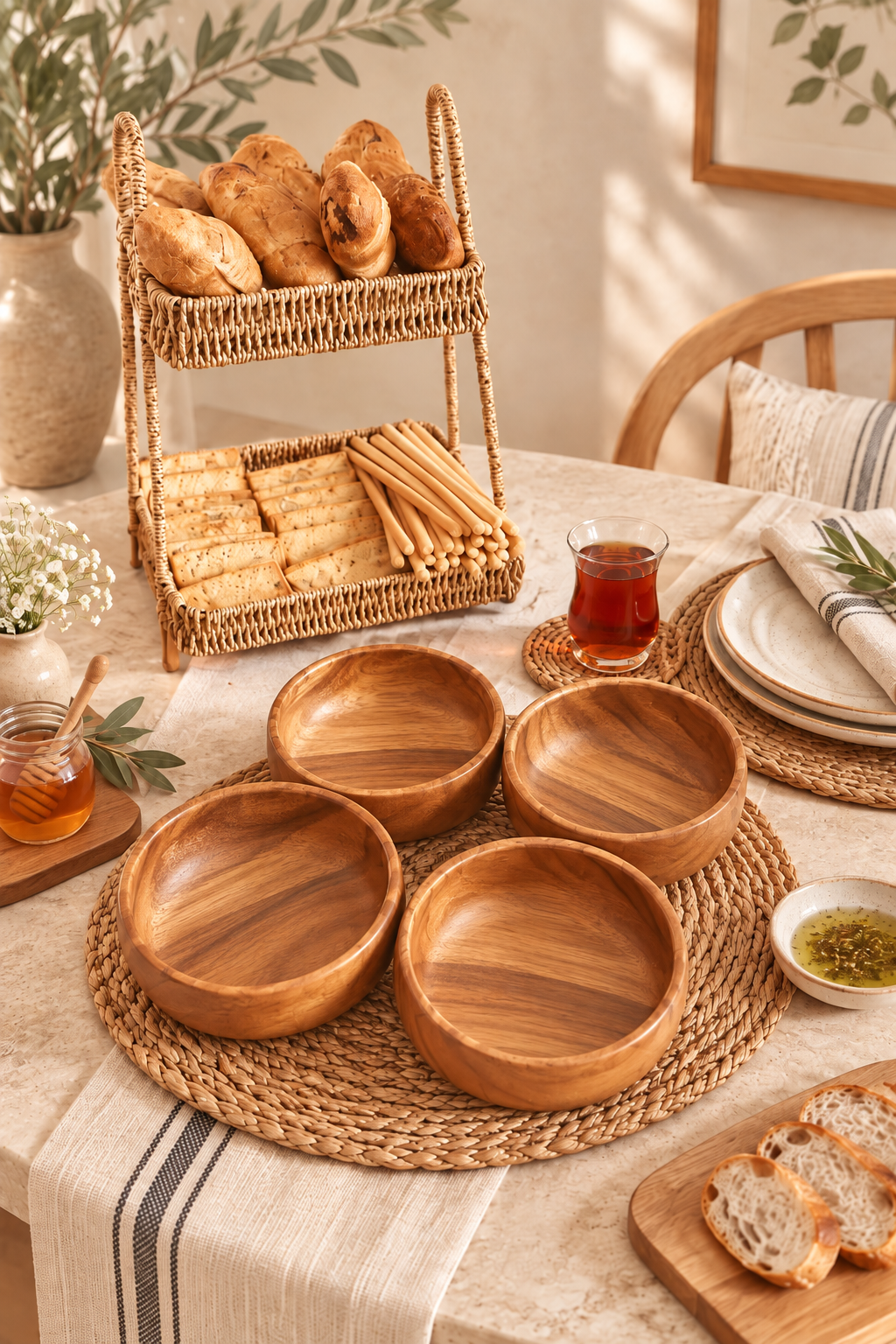 Akasya 15cm 4Lü Yuvarlak Sunum / Çerezlik / Kahvaltılık
