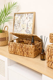 Hasır Su Sümbülü Kapaklı 33x24x15 cm Dikdörtgen Düzenleyici/Sepet/Organizer