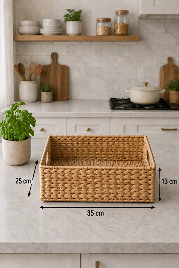 Hasır Dikdörtgen Su Sümbülü 35x25x15 cm Çok Amaçlı Düzenleyici/Sepet/Organizer