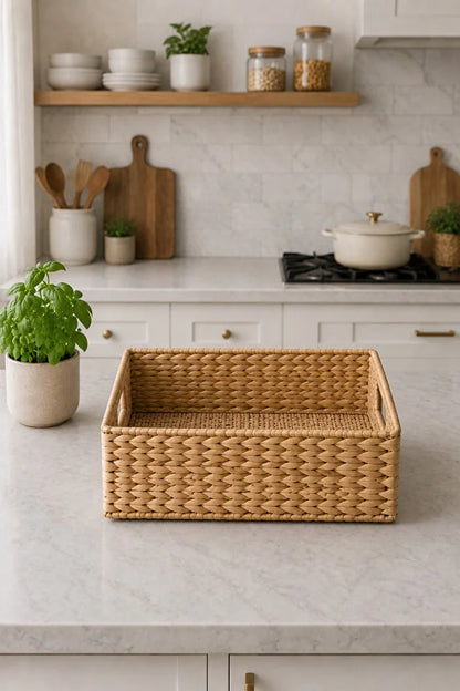 Hasır Dikdörtgen Su Sümbülü 35x25x15 cm Çok Amaçlı Düzenleyici/Sepet/Organizer