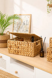Hasır Su Sümbülü Kapaklı 36x28x18cm Dikdörtgen Düzenleyici/Sepet/Organizer