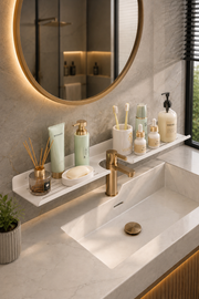 Metal Beyaz  Lavabo Üstü Banyo Rafı Duvara Monte Paslanmaz Organizer