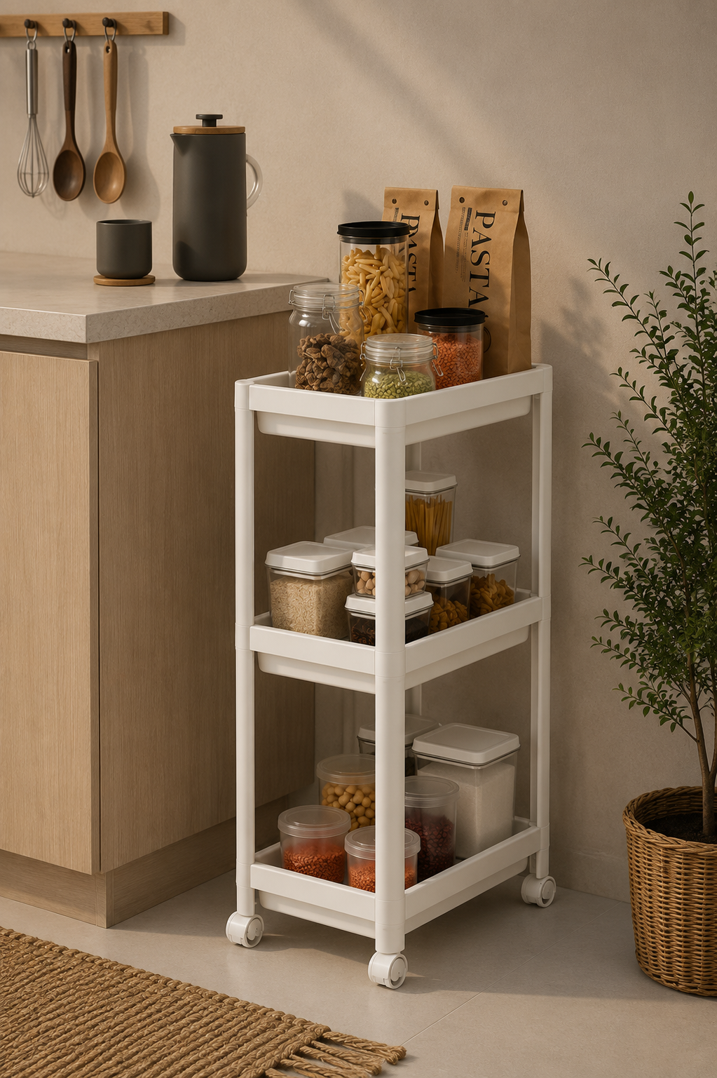 3 Katlı Beyaz Banyo Raf Ünitesi  Düzenleyici Şampuanlık Havluluk Dolap Organizer