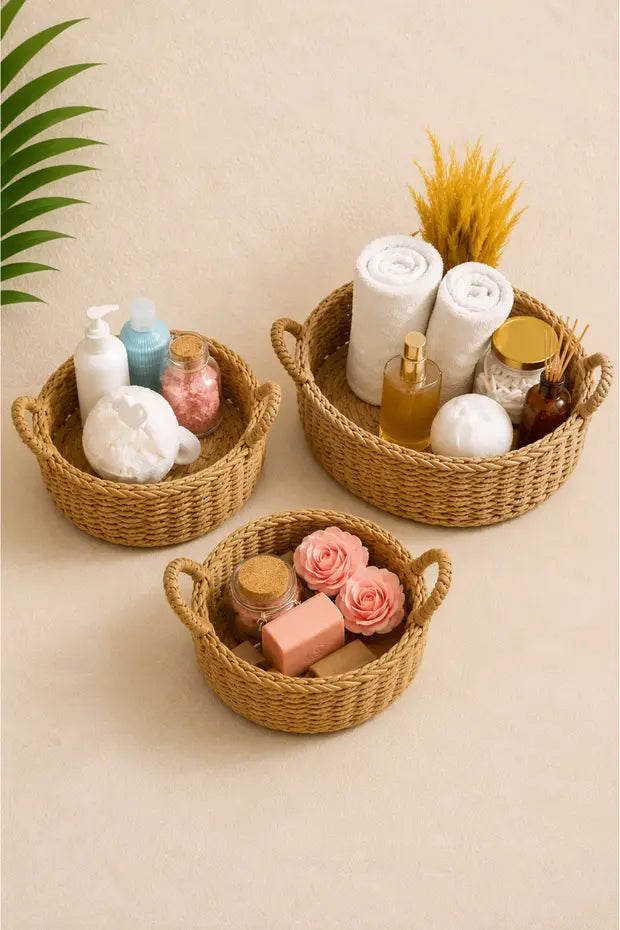 Hasır 3'Lü Sepet/Düzenleyici/Banyo Organizeri