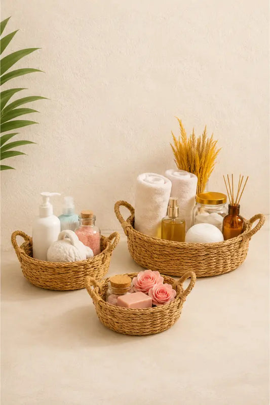 Hasır 3'Lü Sepet/Düzenleyici/Banyo Organizeri