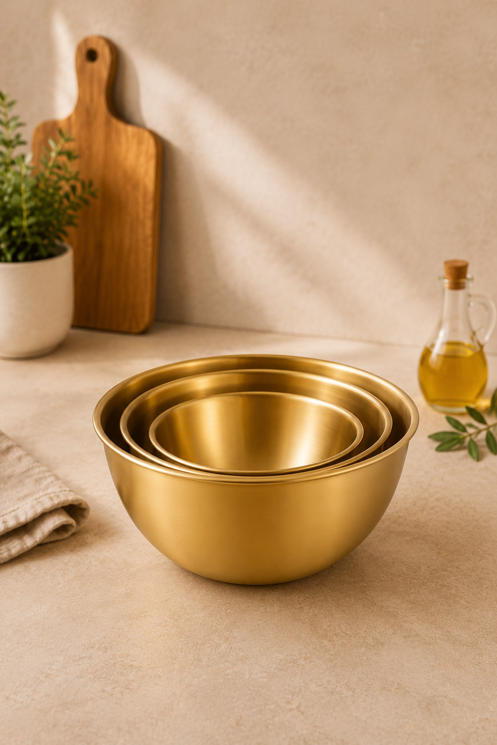 3'Lü Gold Paslanmaz Çelik Karıştırma Ve Salata Kase Seti