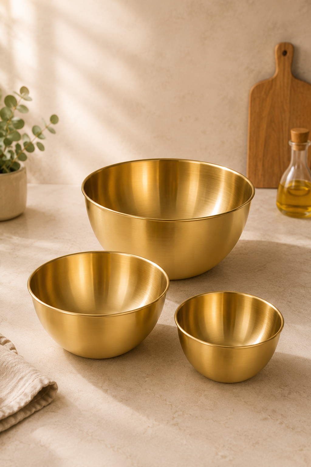 3'Lü Gold Paslanmaz Çelik Karıştırma Ve Salata Kase Seti