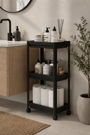 3 Katlı Siyah Banyo Raf Ünitesi  Düzenleyici Şampuanlık Havluluk Dolap Organizer