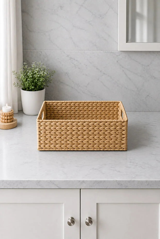 Hasır Dikdörtgen Su Sümbülü 40x30x15 cm Çok Amaçlı Düzenleyici/Sepet/Organizer