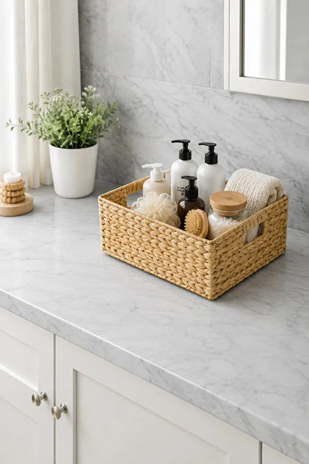 Hasır Dikdörtgen Su Sümbülü 40x30x15 cm Çok Amaçlı Düzenleyici/Sepet/Organizer