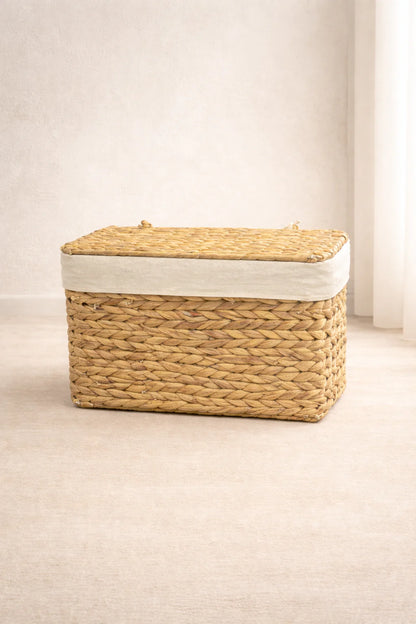 Casanido Kapaklı Hasır 40x27x26 cm Düzenleyici Sepet Organizer Çamaşır Sepeti