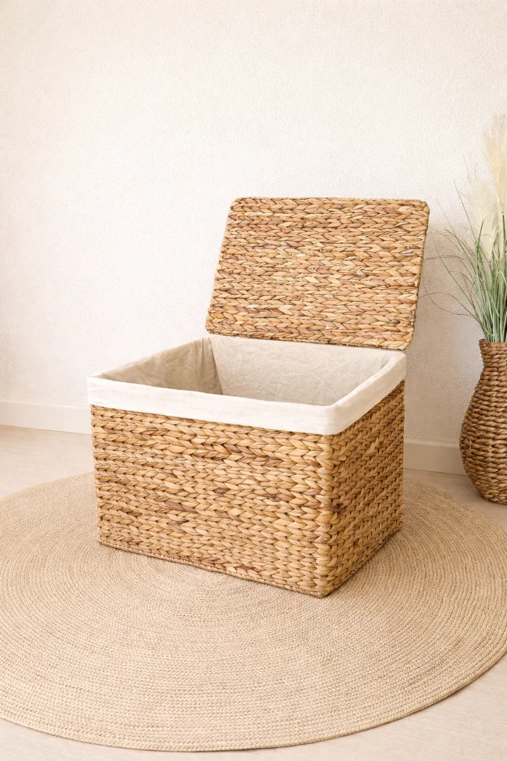 Casanido Kapaklı Hasır 45x32x30 cm Düzenleyici Sepet Organizer Çamaşır Sepeti