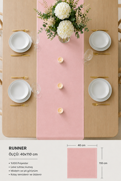 Rosy Serisi Keten Runner Pembe