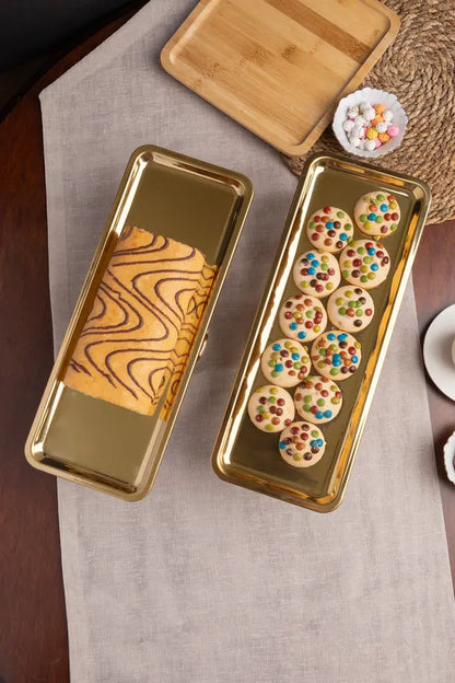 Lüx 2'li Dikdörtgen Gold Ayaklı Kek, Pasta, Kurabiye,Tatlı, ikramlık, Çeyizlik Sunum Servis Standı