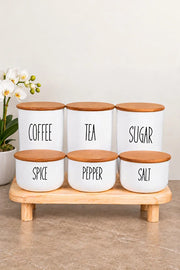 3Lü Bambu Kapaklı Ahşap Ayaklı Altlıklı Çay/Kahve/Şeker ve 3 Lü Bambu Kapaklı Salt/Pepper/Spice