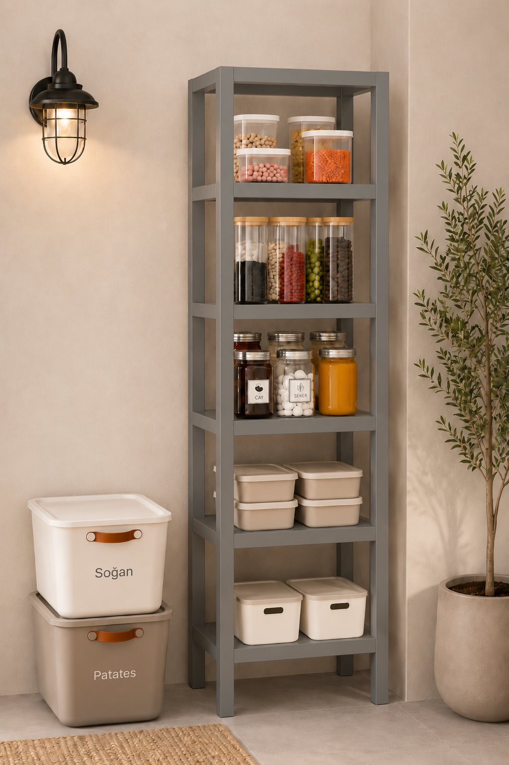 6 Bölmeli Gri Çok Amaçlı Banyo Düzenleyici Saksılık Kitaplık