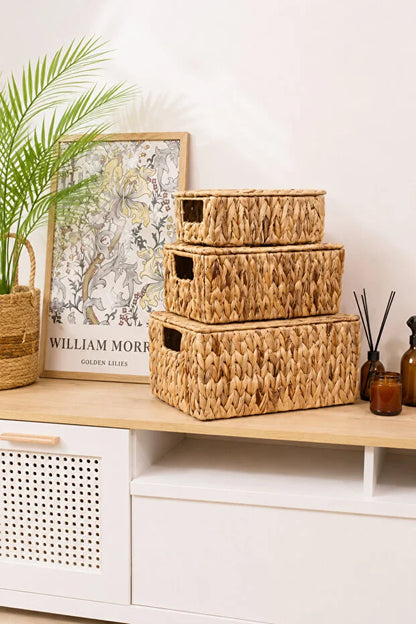 Hasır Su Sümbülü Kapaklı 36x28x18cm Dikdörtgen Düzenleyici/Sepet/Organizer