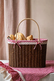 Rattan İç Korumalı Piknik Sepeti / Çanta Kahve Renk