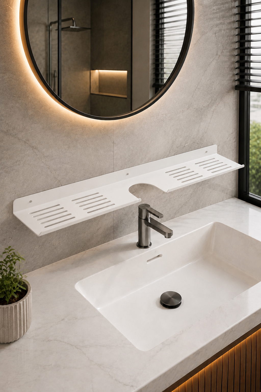 Metal Beyaz  Lavabo Üstü Banyo Rafı Duvara Monte Paslanmaz Organizer
