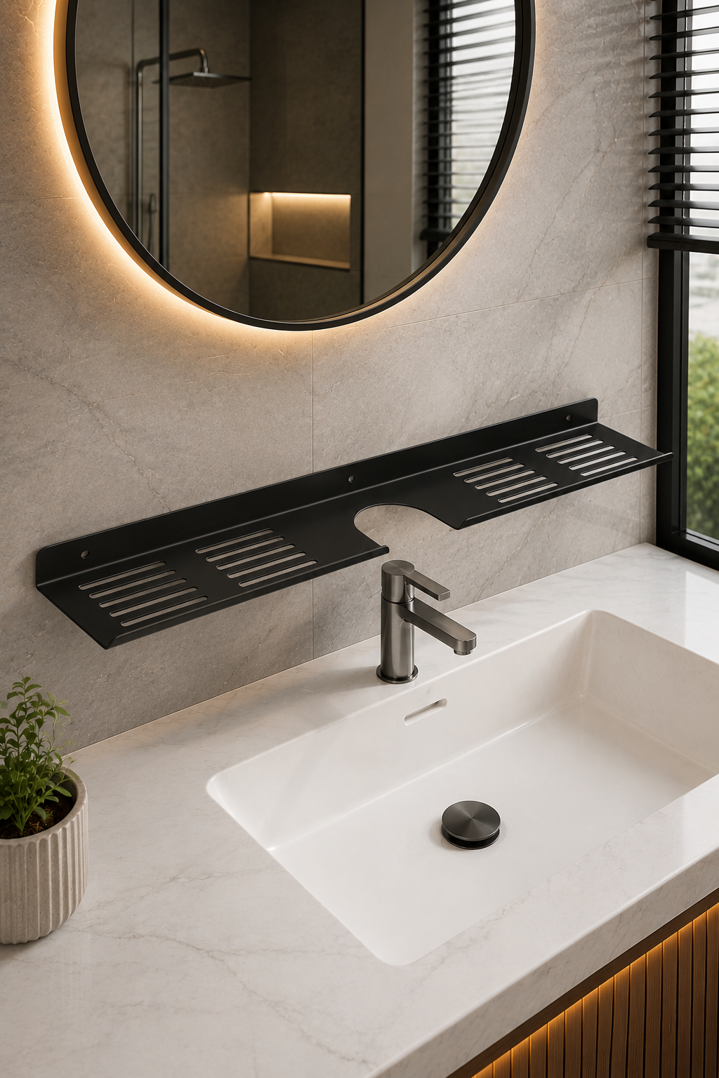 Metal Siyah Lavabo Üstü Banyo Rafı Duvara Monte Paslanmaz Organizer